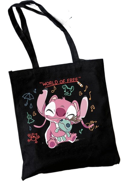 Y2K Disney Dikişli Tote Shopper Kanvas Çanta Eko Lilo ve Dikiş Alışveriş Çantası Kadın Tote Harajuku Kadın (Yurt Dışından)