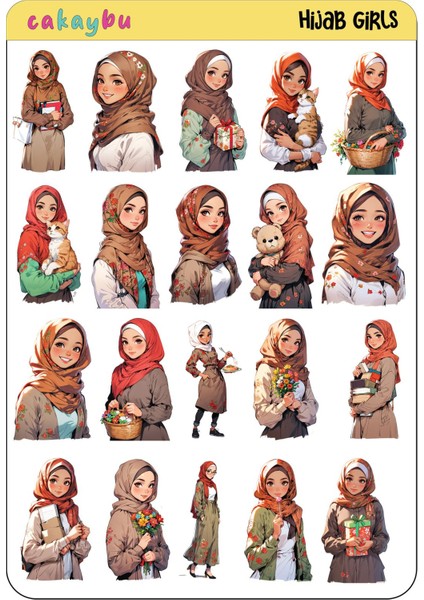 Hijab Girls Sticker Seti 2 Sayfa A4 32 Ad modelleri