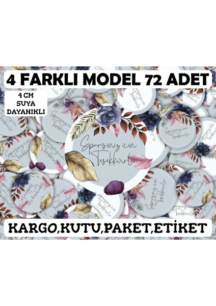 Kargo,sipariş,kutu,paket, Teşekkürler Sticker 72 Ad Suya Dayanıklı Etiket