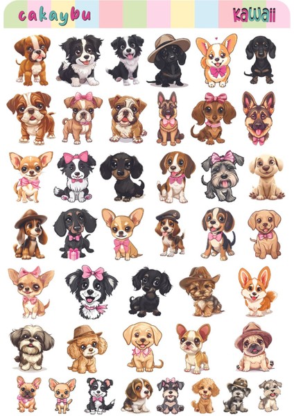 Kawaii Sea Dogs( Köpekler ) Temalı 2 Sayfa A4 90 Adet Sticker Set fiyatları