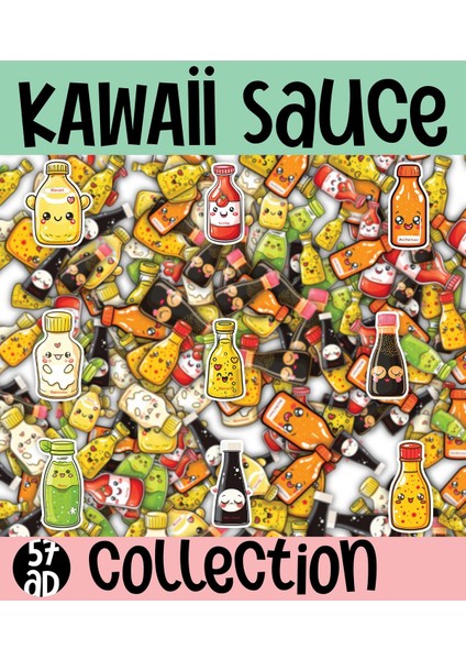 Kawaii ( Sos ) Temalı 1 Sayfa A4 57 Adet Sticker Set