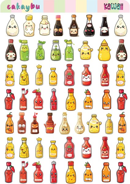 Kawaii ( Sos ) Temalı 1 Sayfa A4 57 Adet Sticker Set fiyatları
