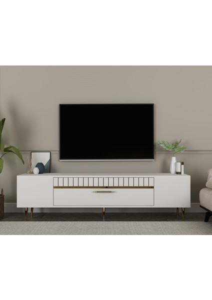 DEKOLP1DH Tv Sehpası Beyaz Altın