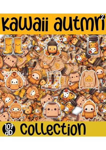 Kawaii Sea Autumn ( Sonbahar ) Temalı 2 Sayfa A4 107 Adet Sticker Set
