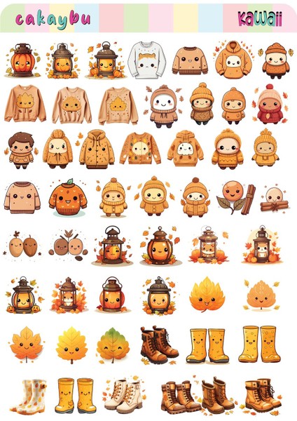 Kawaii Sea Autumn ( Sonbahar ) Temalı 2 Sayfa A4 107 Adet Sticker Set fiyatları