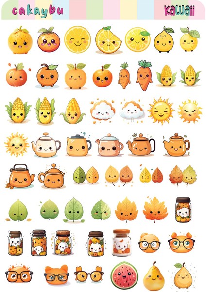 Kawaii Sea Autumn ( Sonbahar ) Temalı 2 Sayfa A4 107 Adet Sticker Set modelleri