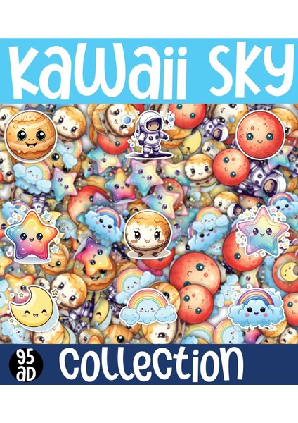 Kawaii Sky ( Gökyüzü ) Temalı 2 Sayfa A4 95 Adet Sticker Set
