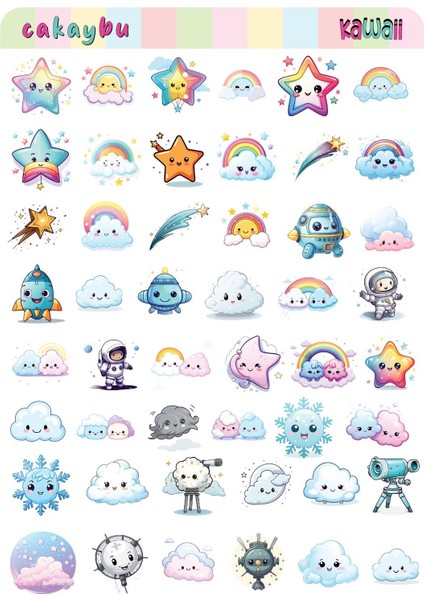 Kawaii Sky ( Gökyüzü ) Temalı 2 Sayfa A4 95 Adet Sticker Set fiyatları