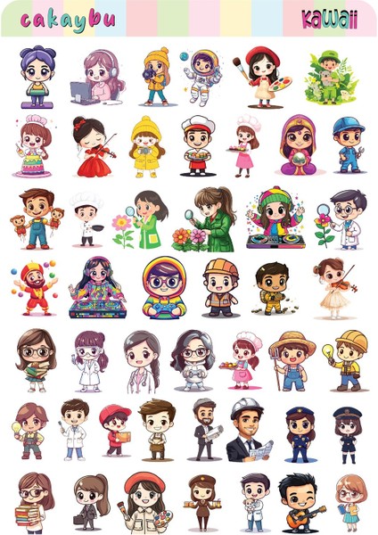 Kawaii Charakters ( Karakterler ) Temalı 2 Sayfa A4 95 Adet Sticker Set fiyatları