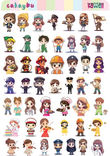 Kawaii Charakters ( Karakterler ) Temalı 2 Sayfa A4 95 Adet Sticker Set modelleri