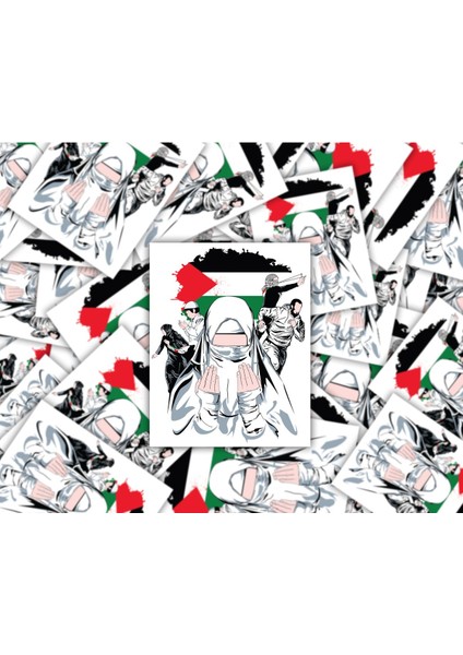 Free Palestine Özgür Filistin Sticker Set 1 Sayfa A4 9x7 cm 6 Adet 26,5 cm x 3cm Yazı