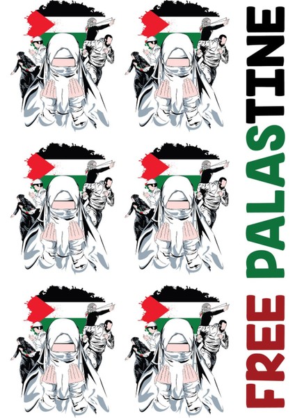 Free Palestine Özgür Filistin Sticker Set 1 Sayfa A4 9x7 cm 6 Adet 26,5 cm x 3cm Yazı modelleri