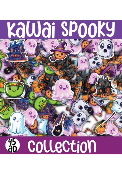 Kawaii Spooky ( Hayalet ) Temalı 1 Sayfa A4 45 Adet Sticker Set