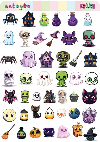 Kawaii Spooky ( Hayalet ) Temalı 1 Sayfa A4 45 Adet Sticker Set fiyatları