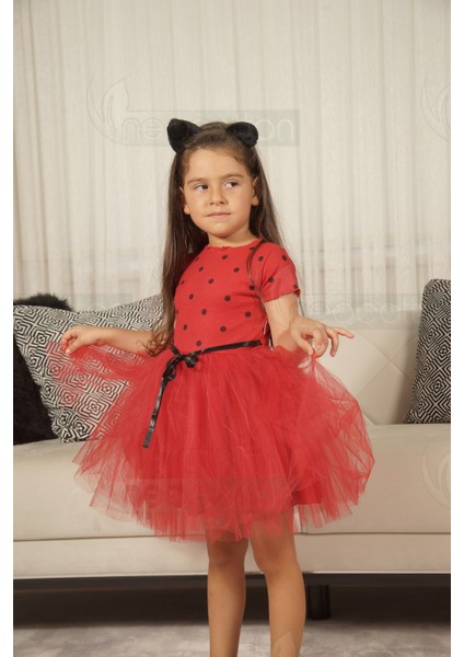 Kız Bebek Çocuk Kabarık Tütü Elbise Puantiyeli Kısa Kol Esnek Likralı