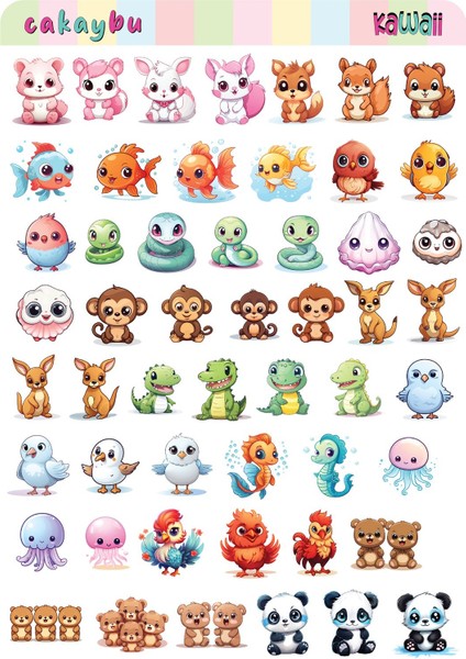 Kawaii Sea Animals ( Hayvanlar ) Temalı 2 Sayfa A4 101 Adet Sticker Set fiyatları