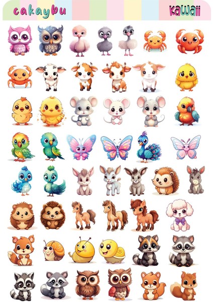 Kawaii Sea Animals ( Hayvanlar ) Temalı 2 Sayfa A4 101 Adet Sticker Set modelleri