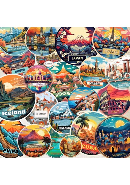 Travel Sticker Set ( 120 Adet 6 Sayfa A4 4cm ) Bavul,cüzdan,laptop,cep Telefonu,pasaport,kask