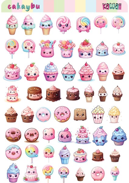 Kawaii Sweets( Tatlılar ) Temalı 2 Sayfa A4 107 Adet Sticker Set fiyatları