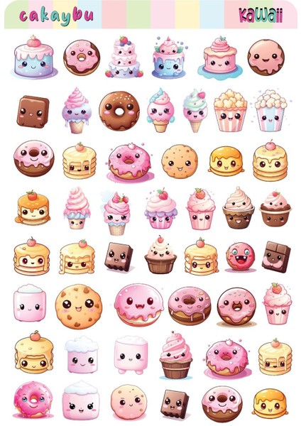 Kawaii Sweets( Tatlılar ) Temalı 2 Sayfa A4 107 Adet Sticker Set modelleri