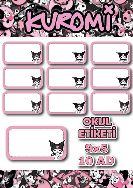 Kuromi Defter Etiketi A4 1 Sayfa 10 Adet 9x5 cm