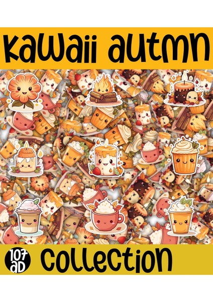 Kawaii Sea Autumn ( Sonbahar ) Temalı 2 Sayfa A4 107 Adet Sticker Set