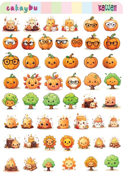 Kawaii Sea Autumn ( Sonbahar ) Temalı 2 Sayfa A4 107 Adet Sticker Set fiyatları