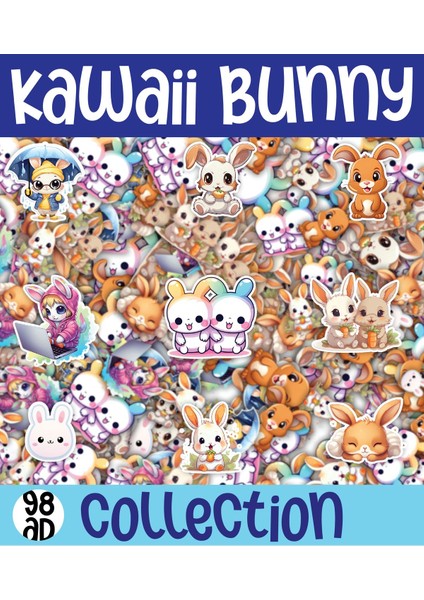 Kawaii Sea Bunny ( Tavşan) Temalı 2 Sayfa A4 98 Adet Sticker Set