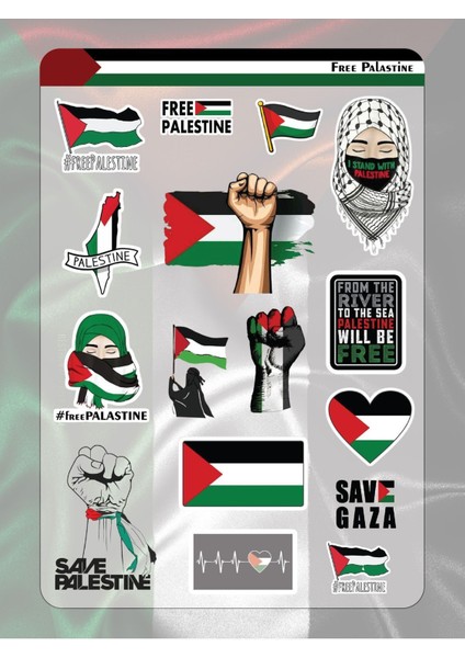 Free Palestine Özgür Filistin Sticker Set 1 Sayfa A4