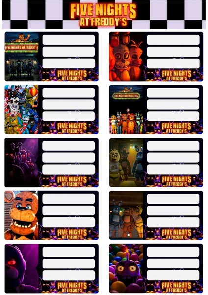Fıve Nıghts At Freddy's ( Fnaf )Defter Etiketi (Pp Etiket Suya Dayanıklı, Yırtılmaz )