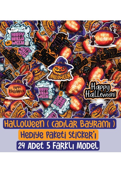 Halloween ( Cadılar Bayramı ) Hediye Paketi Sticker'ı 24 Adet 5 Farklı Model