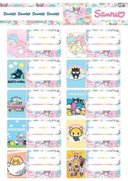 Sanrio Karakterleri 20 Adet Defter Etiketi 2 Sayfa A4 fiyatları