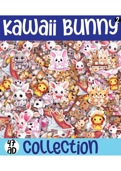 Kawaii Sea Bunny ( Tavşan) Temalı 1 Sayfa A4 47 Adet Sticker Set