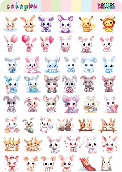 Kawaii Sea Bunny ( Tavşan) Temalı 1 Sayfa A4 47 Adet Sticker Set fiyatları