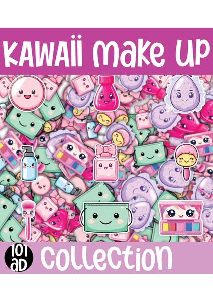 Kawaii Make Up ( Makyaj ) Temalı 2 Sayfa A4 101 Adet Sticker Set