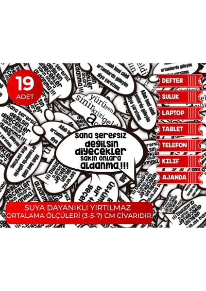 Türkçe Motto ( Defter,suluk,laptop,tablet,telefon,kılıf,ajanda ) Sticker Seti 1 Sayfa A4 19 Adet.