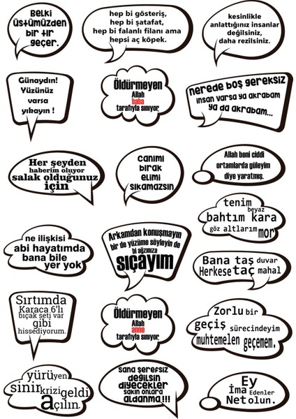 Türkçe Motto ( Defter,suluk,laptop,tablet,telefon,kılıf,ajanda ) Sticker Seti 1 Sayfa A4 19 Adet. fiyatları