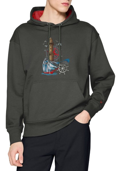 Deniz Feneri ve Yelkenli Tasarım Sweatshirt Hoodie