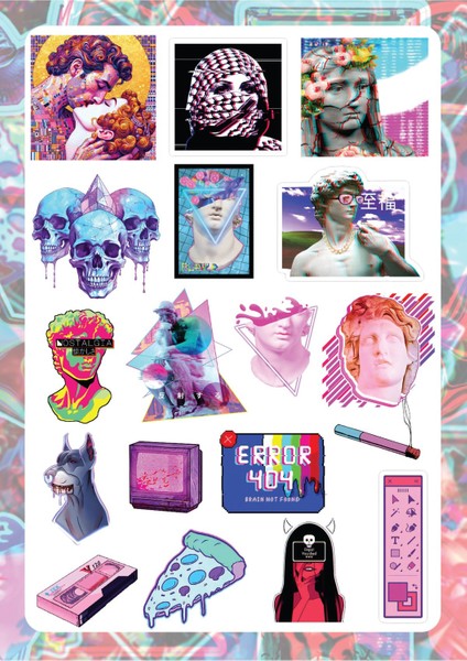 Vaporwave Laptop Sticker ( Etiket ) 2 Sayfa A4 Notebook,kask, Duvar, Bisiklet, Motosiklet, Dolap