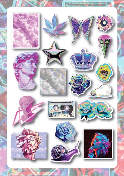 Vaporwave Laptop Sticker ( Etiket ) 2 Sayfa A4 Notebook,kask, Duvar, Bisiklet, Motosiklet, Dolap fiyatları