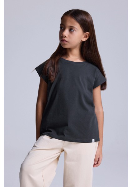 (Kids Girl) Kısa Kol Boxy Organik Pamuk Tshirt