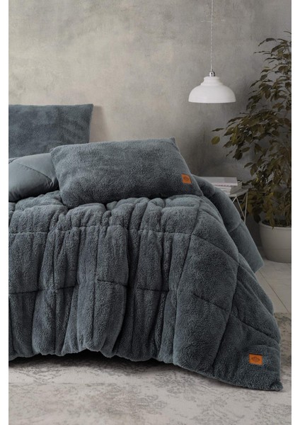 Peluş Çift Kişilik Yorgan Seti Gri