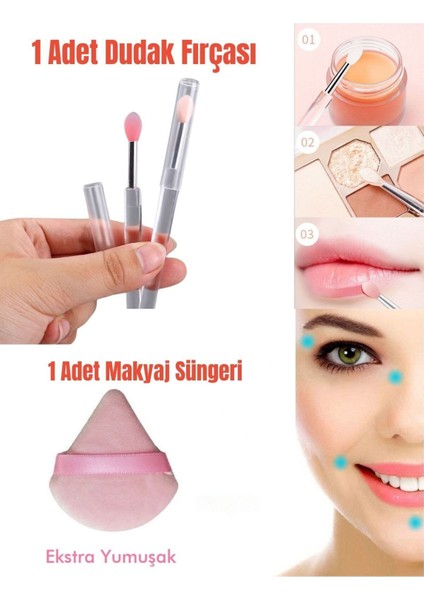 1 Ad. Dudak Boyama Ve 1 Ad Üçgen Göz Altı Yüz Kontür Makyaj Süngeri Kozmetik Fondöten Seti