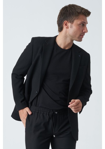 Bangor C4006 Slim Fit 6 Drop Likralı Ceket Siyah