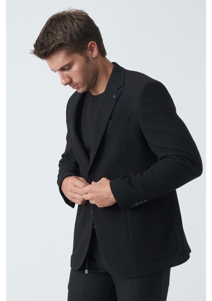 Bangor C4006 Slim Fit 6 Drop Likralı Ceket Siyah