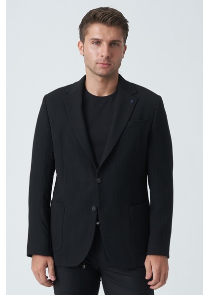 Bangor C4006 Slim Fit 6 Drop Likralı Ceket Siyah
