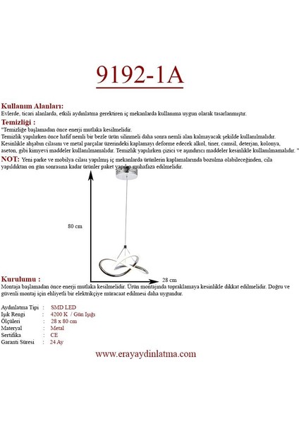 Eray Aydınlatma 9192-1A Powerled Tekli Avize