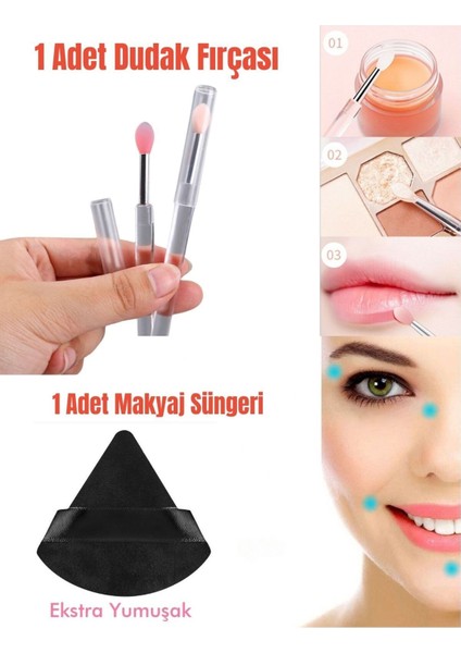 1 Adet Dudak Boyama ve 1 Adet Üçgen Göz Altı Yüz Kontür Makyaj Süngeri Kozmetik Fondöten Seti