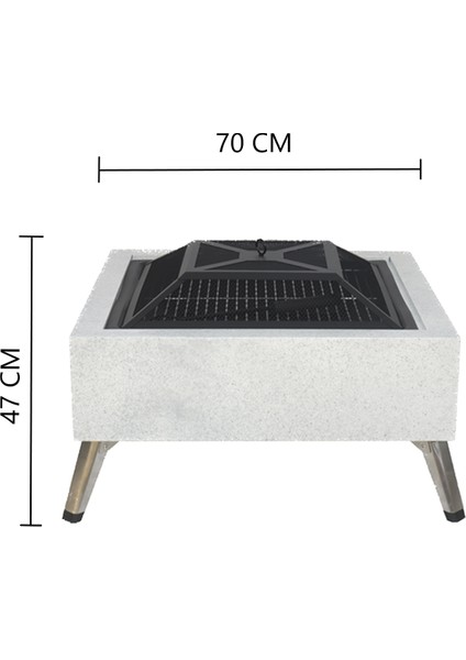 Metal 4 Parça Ithal Kare Katlanabilir Ayaklı Ateş Çukuru Mangal Şömine Bahçe Isıtma 70X70 cm 05127