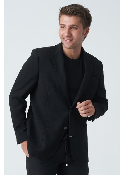 Bangor C4006 Slim Fit 6 Drop Likralı Ceket Siyah